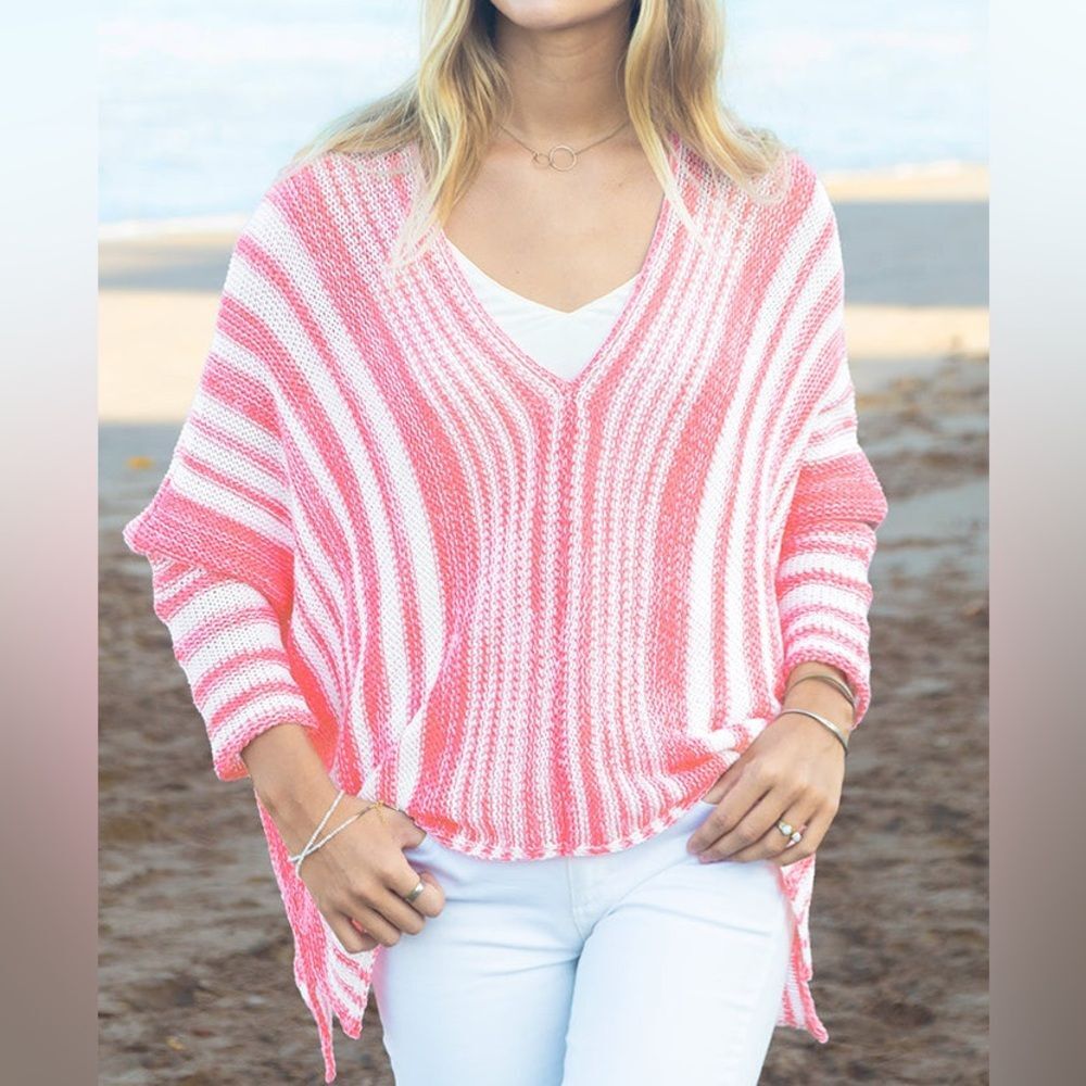 Wooden Ships Beachcomber Top Cotton Pink White Pullover Open Knit XS Sweater